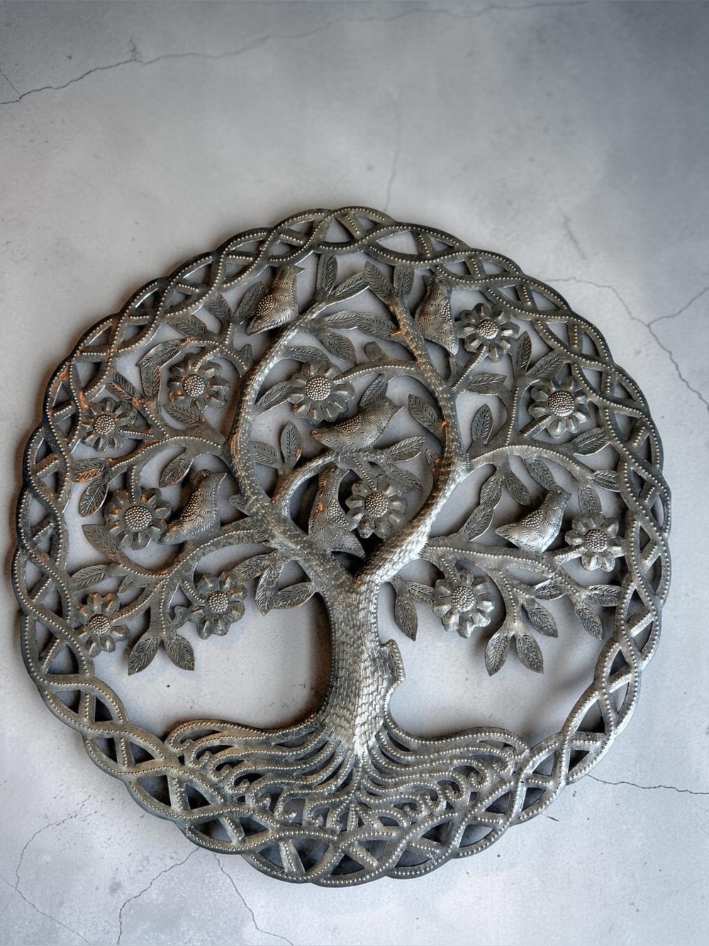 Handmade Tree of Life Wall Sculpture Haiti Recycled Metal Art 23" NEW